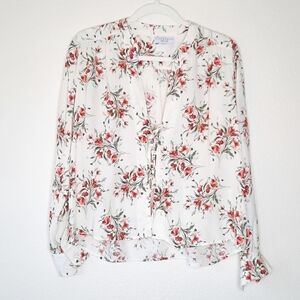 Flynn Skye Get Away Lace Up Front Day Desire White Red Floral Blouse XS
